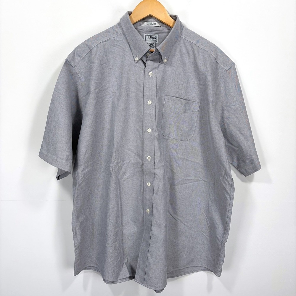 LL Bean Wrinkle Free Short Sleeve Button Down Shirt Men Size 18 Traditional Fit - Picture 9 of 10